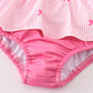 Pink Stripe Bow Embroidery 2Pc Swimsuit