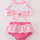 Pink Stripe Bow Embroidery 2Pc Swimsuit
