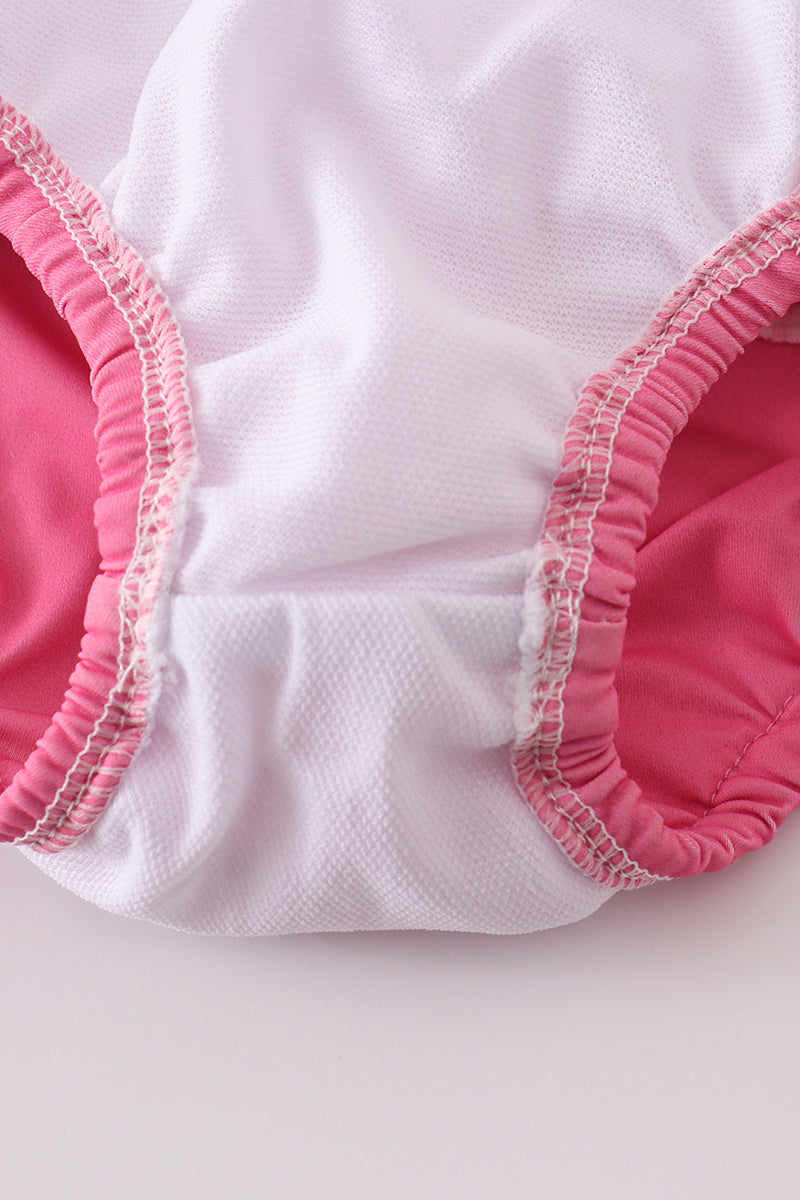 Pink Stripe Bow Embroidery 2Pc Swimsuit