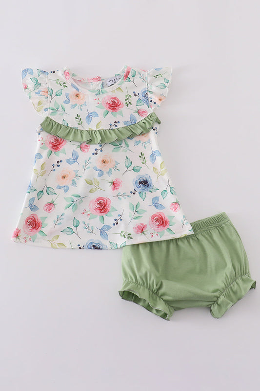 Green Garden Rose Bloomer Set
