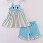 Blue Farm Chicken Embroidery Short Set