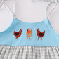 Blue Farm Chicken Embroidery Short Set