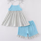 Blue Farm Chicken Embroidery Short Set