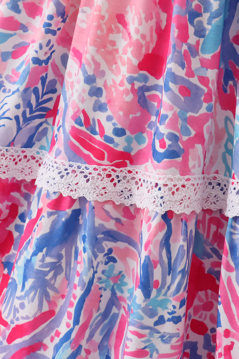 Tropical Sunset Waves Mom Tiered Dress