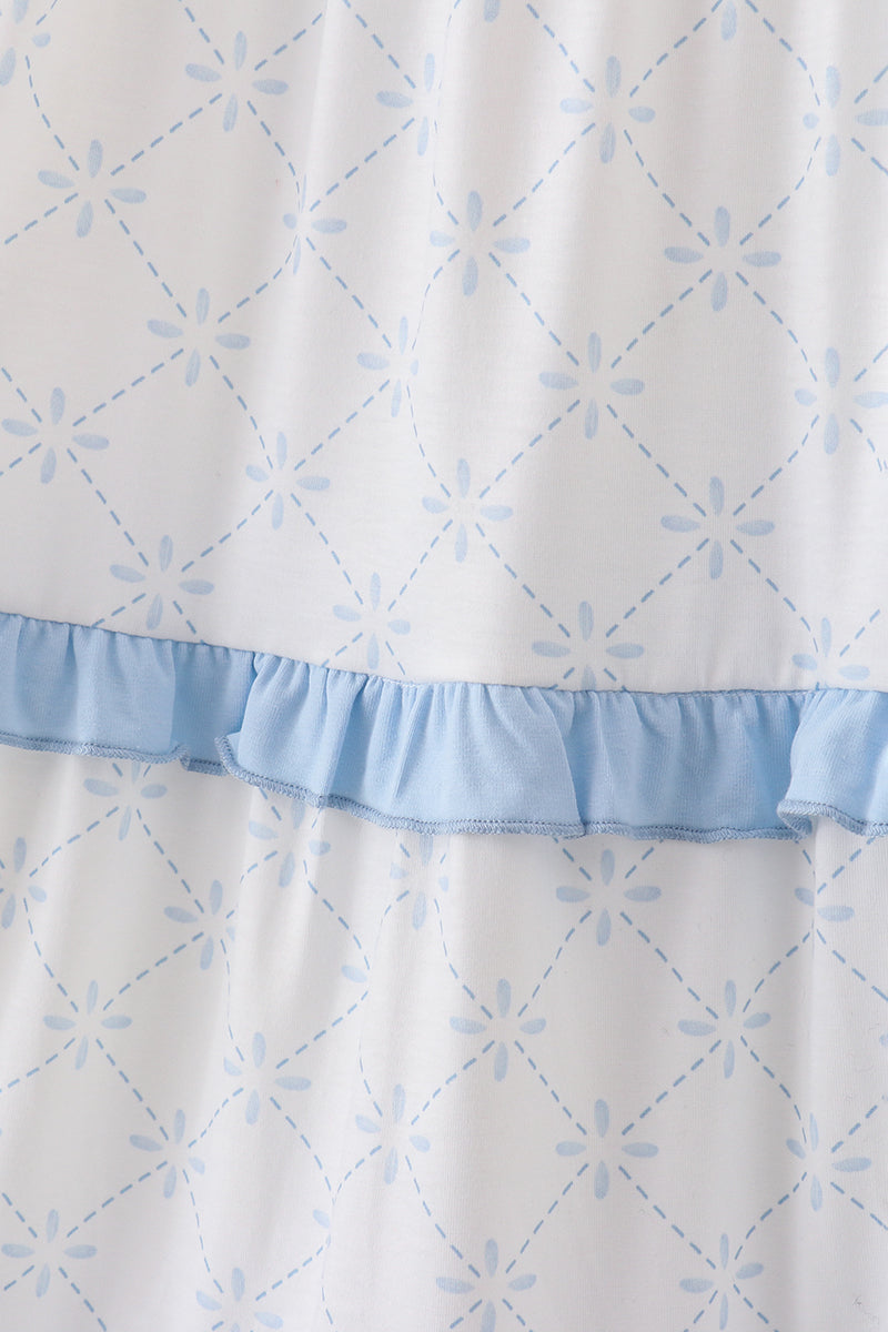 Blue Classic Lattice Charm Smocked Mom Tiered Dress