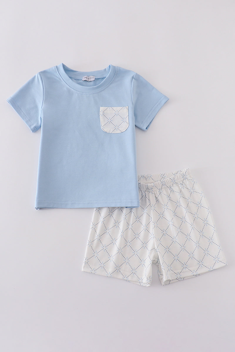 Blue Classic Lattice Charm Shorts Set