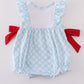 Blue Flag Embroidery Bow Gingham Ruffle Bubble