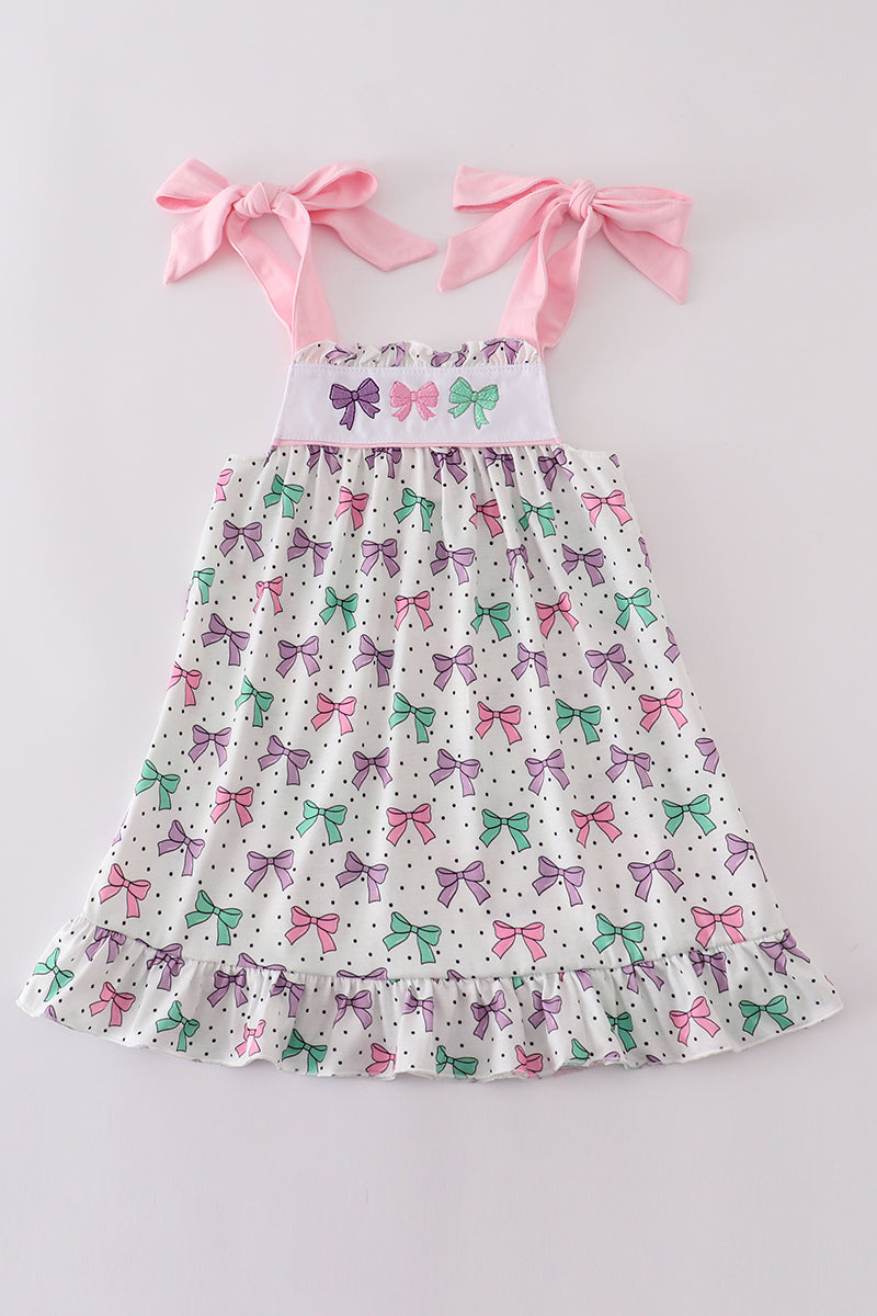Pink Bow Embroidery Ruffle Dress