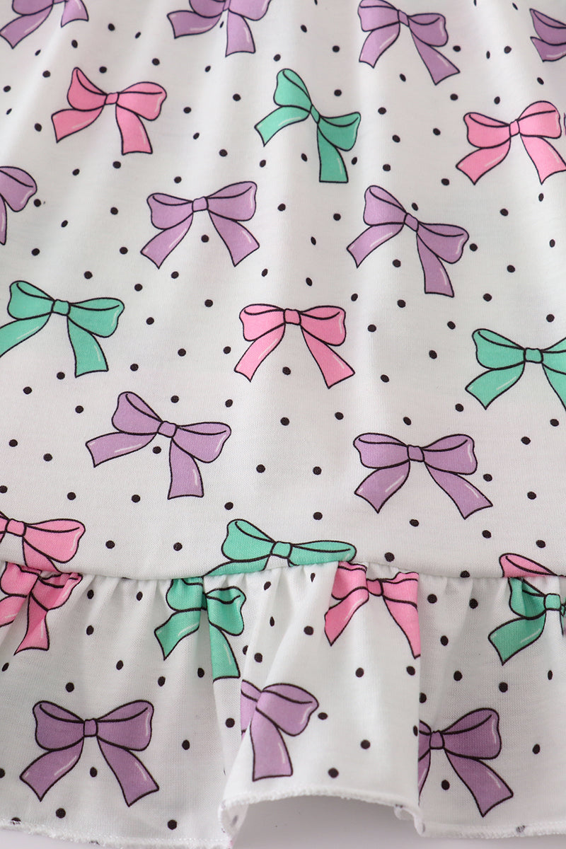 Pink Bow Embroidery Ruffle Dress