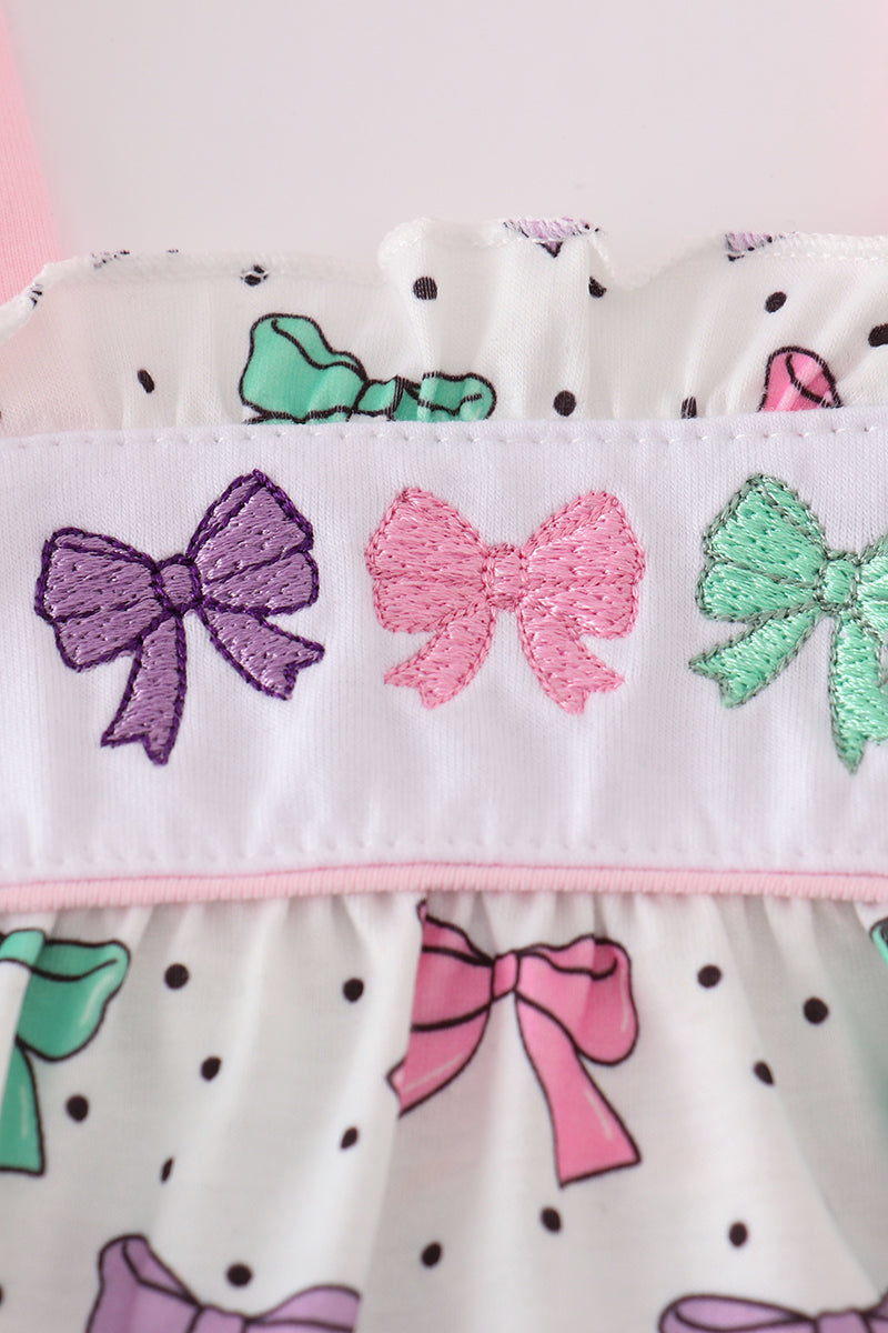 Pink Bow Embroidery Ruffle Dress