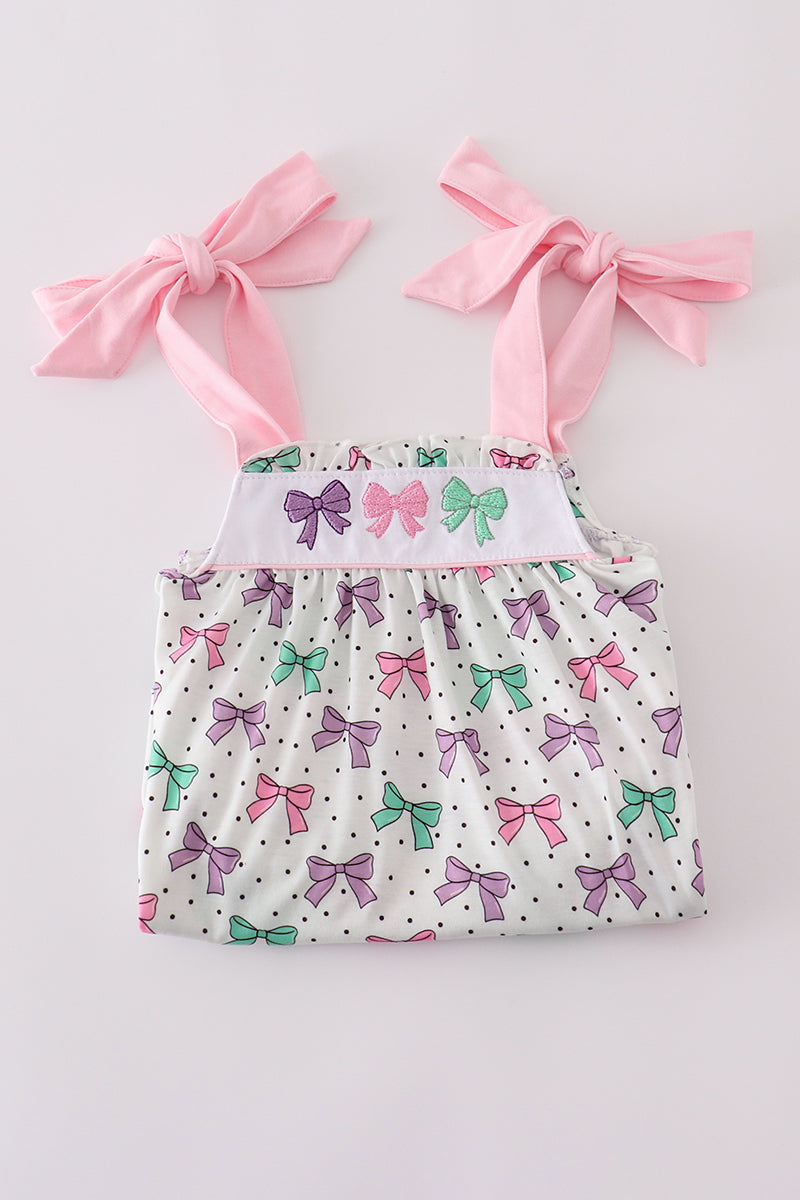 Pink Bow Embroidery Ruffle Dress