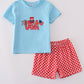 Blue Usa Flag Embroidery Shorts Set