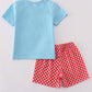 Blue Usa Flag Embroidery Shorts Set