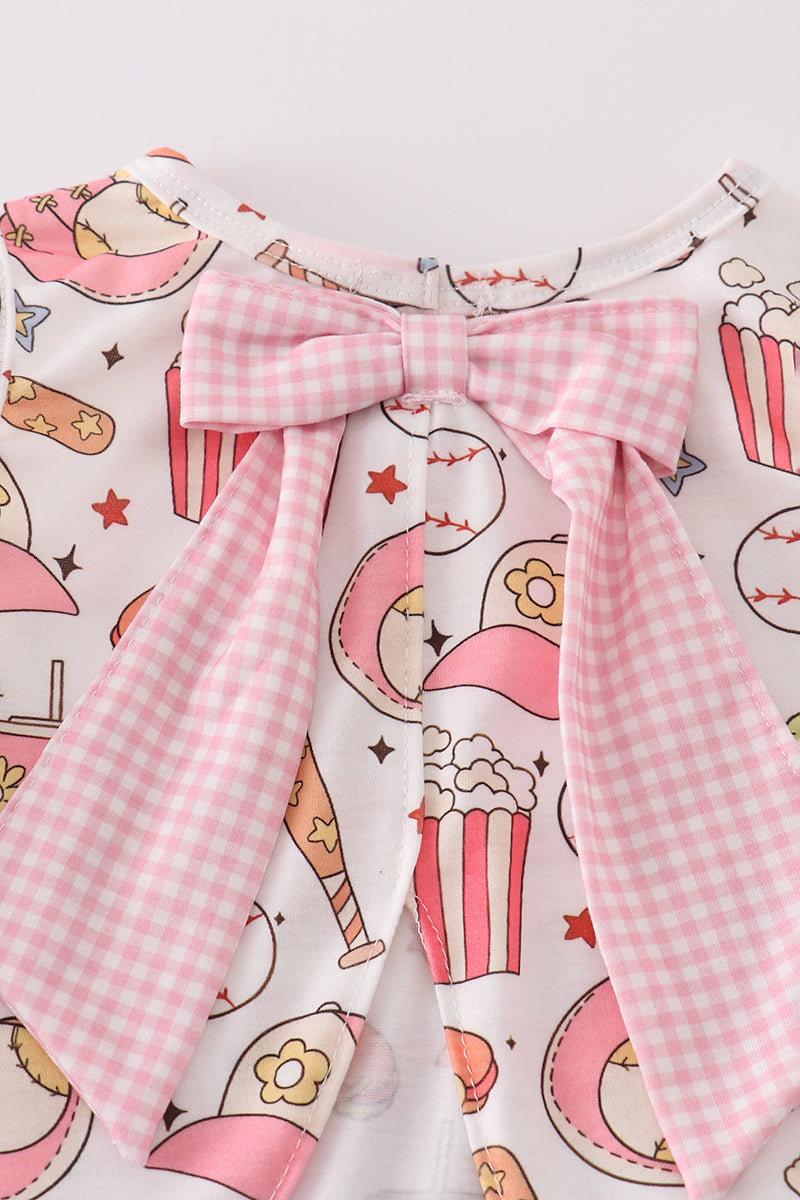 Pink Baseball Print Gingham Bloomer Set