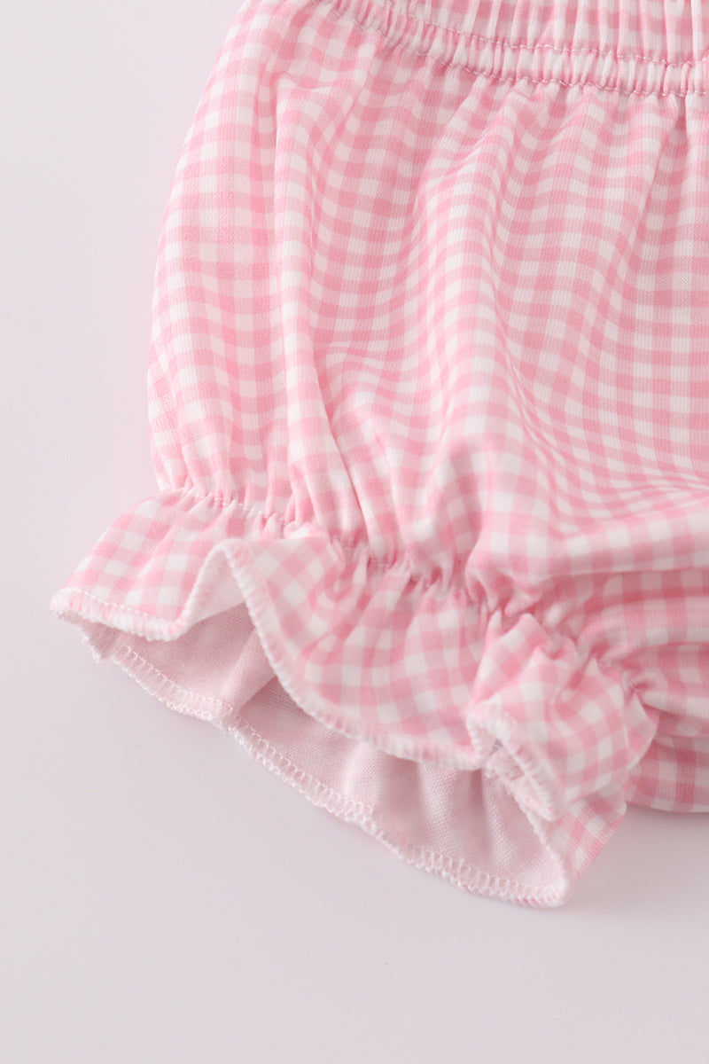 Pink Baseball Print Gingham Bloomer Set