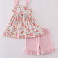 Pink Baseball Print Gingham Ruffle Shorts Set