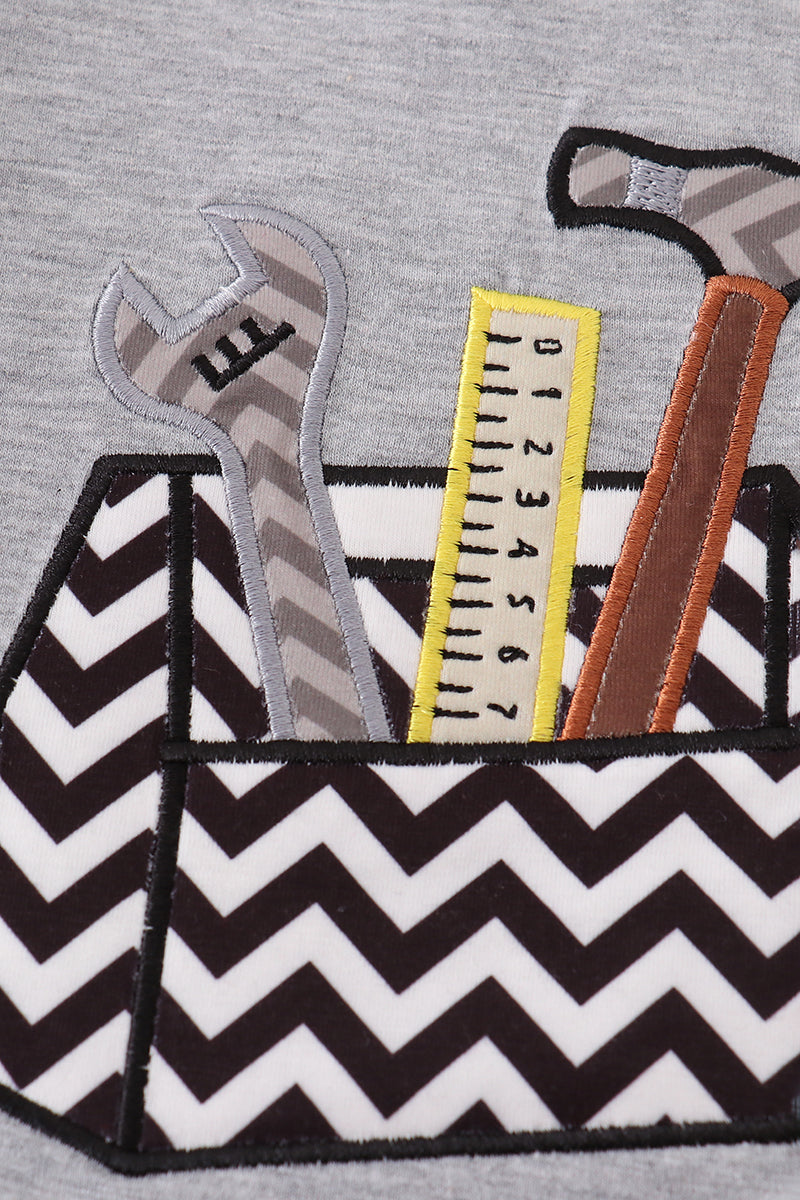 Gray Tool Box Applique Shorts Set