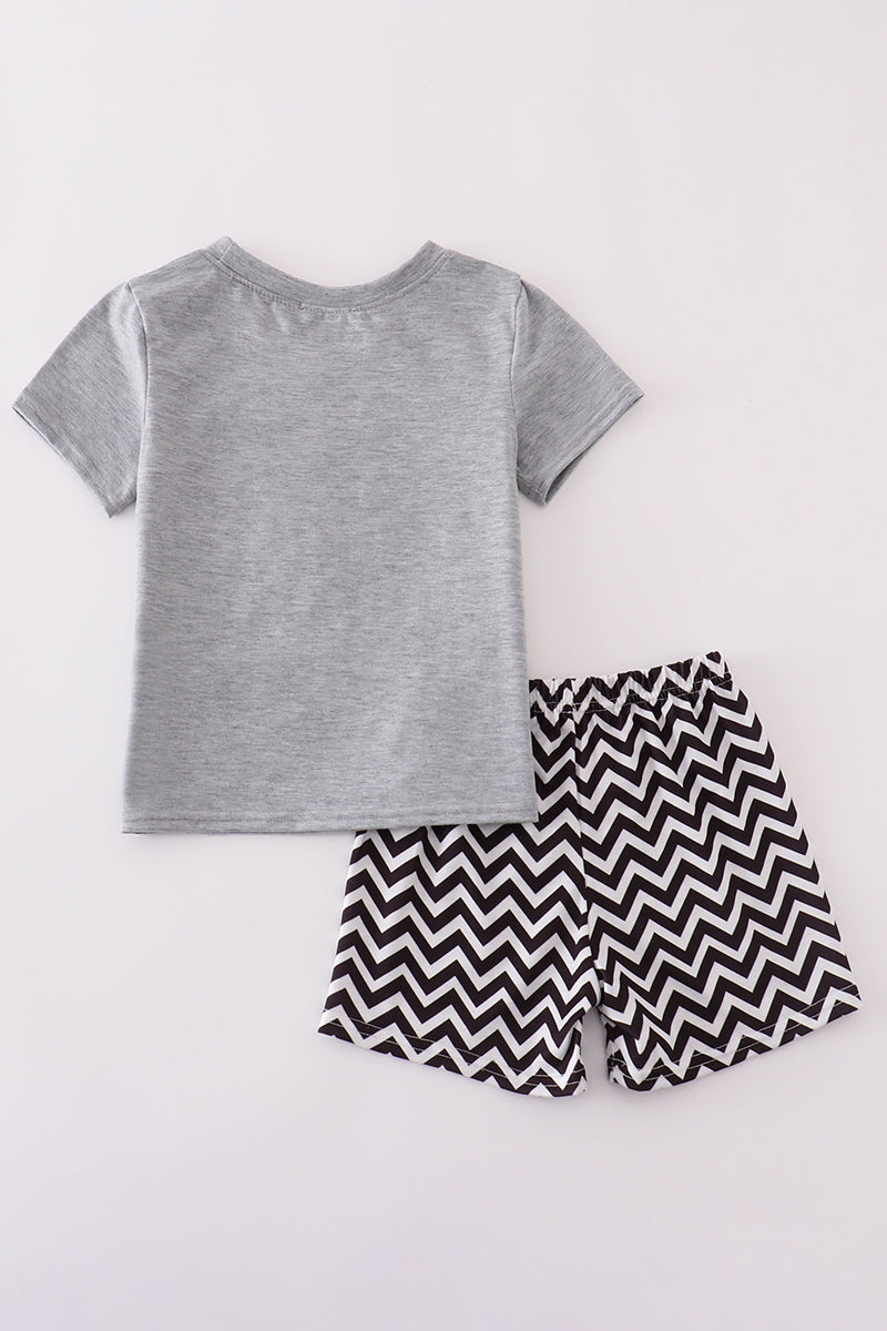 Gray Tool Box Applique Shorts Set