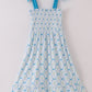 Blue Floral Bow Tie Strap Mom Dress