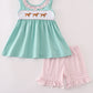 Mint Hunting Puppy Embroidery Ruffle Shorts Set