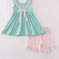 Mint Hunting Puppy Embroidery Ruffle Shorts Set