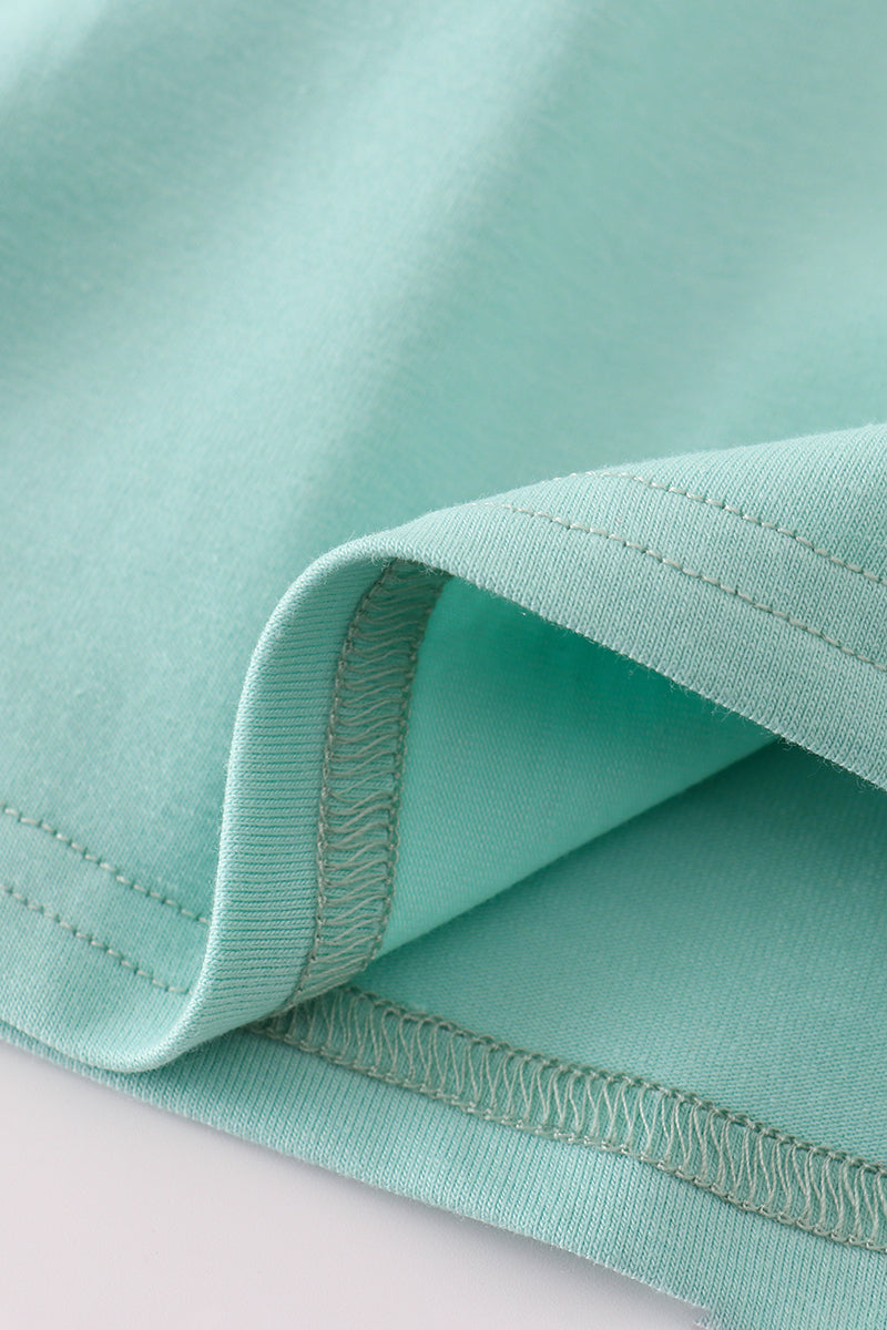 Mint Hunting Puppy Embroidery Ruffle Dress