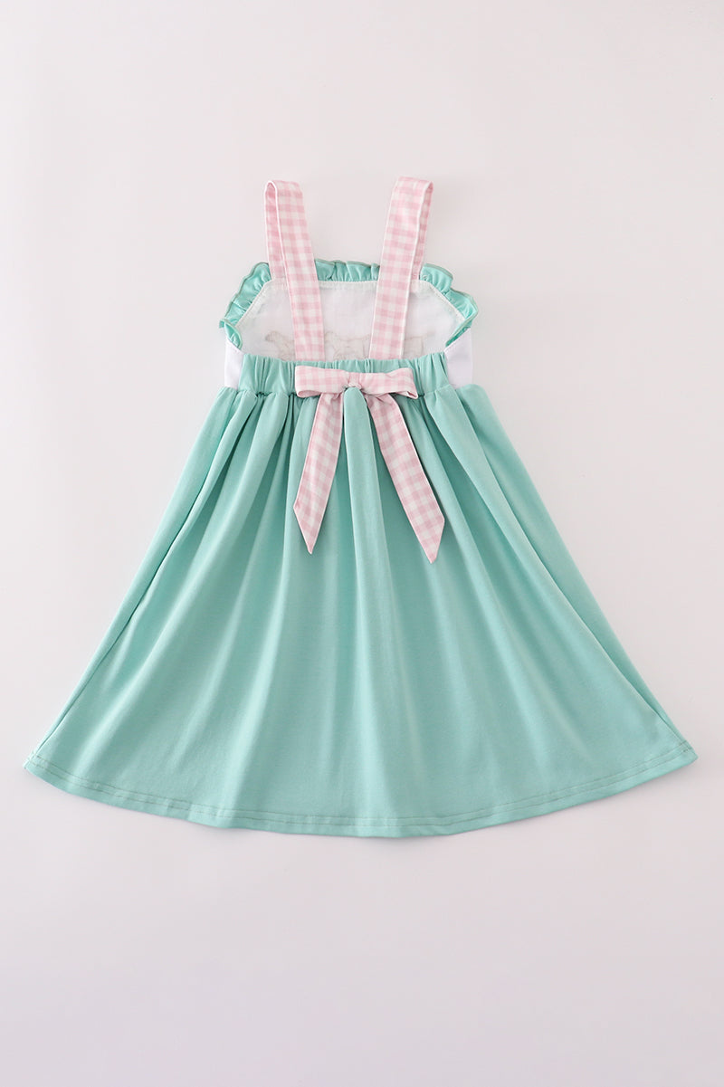 Mint Hunting Puppy Embroidery Ruffle Dress
