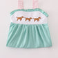 Mint Hunting Puppy Embroidery Ruffle Dress