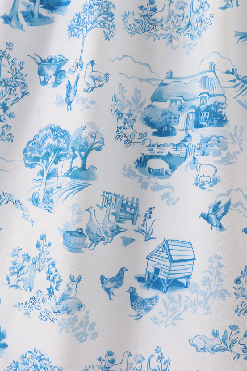 Blue Farm Print Mom Dress