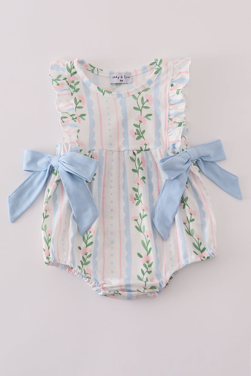 Blue Floral Print Ruffle Bubble