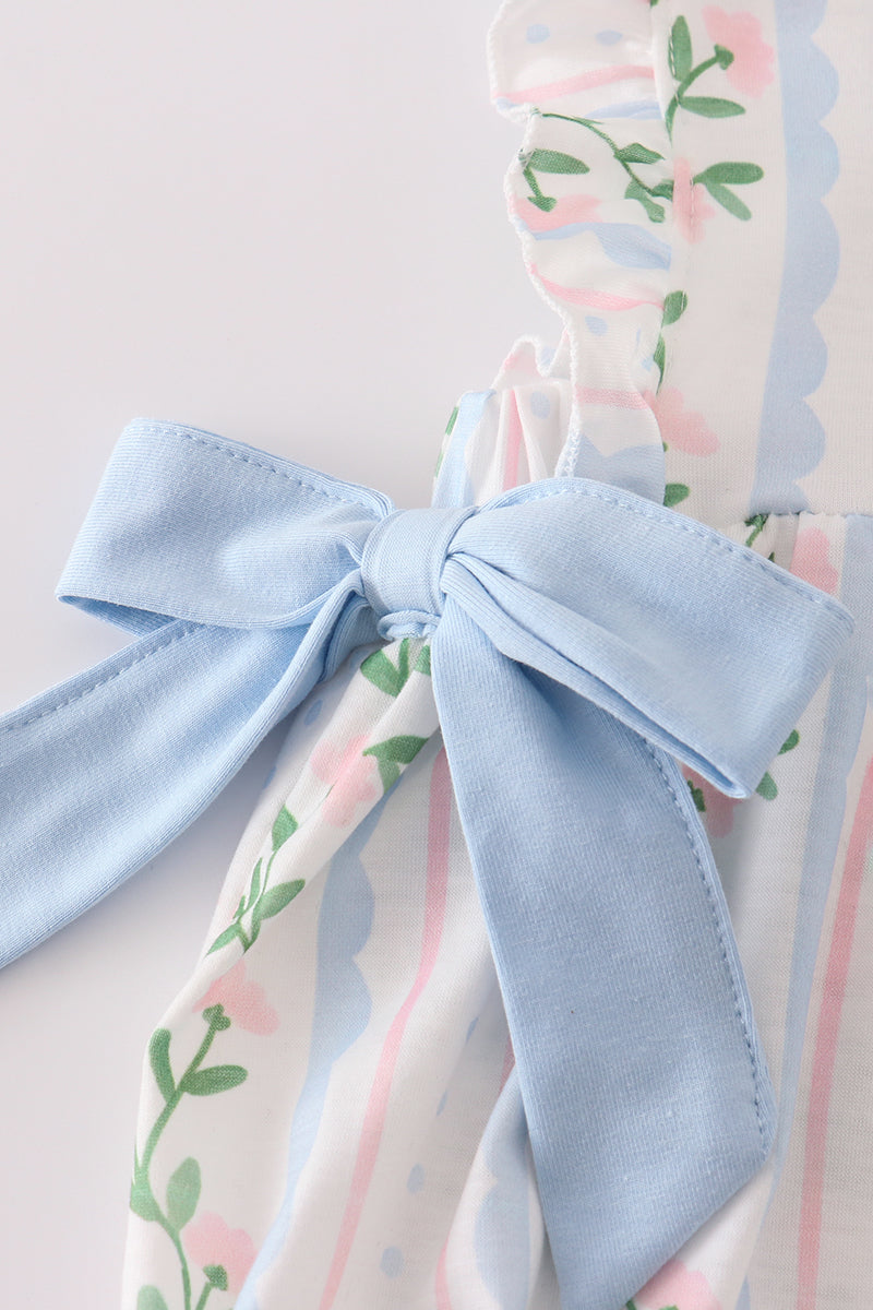 Blue Floral Print Ruffle Bubble