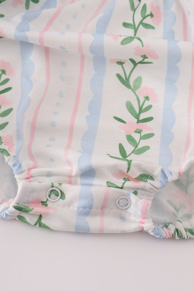 Blue Floral Print Ruffle Bubble