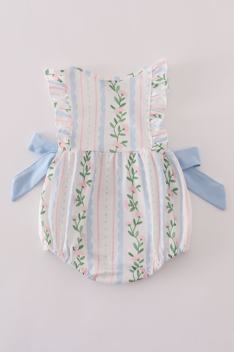 Blue Floral Print Ruffle Bubble