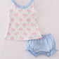 Blue Floral Bow Print Ruffle Bloomer Set