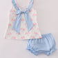 Blue Floral Bow Print Ruffle Bloomer Set