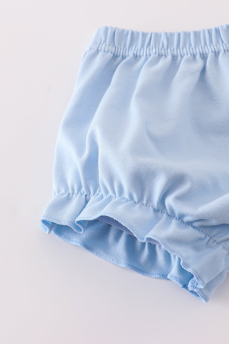 Blue Floral Bow Print Ruffle Bloomer Set