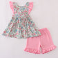 Vintage Floral Print Ruffle Shorts Set