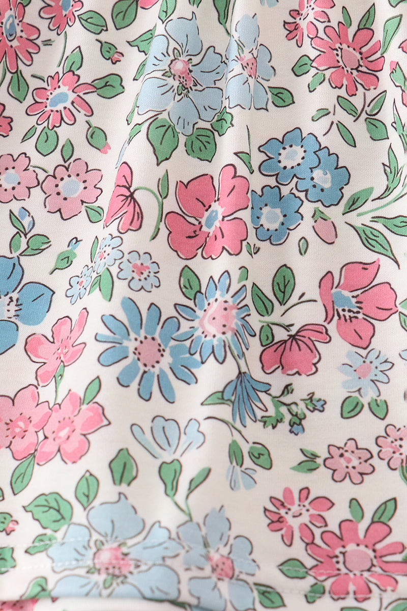 Vintage Floral Print Ruffle Shorts Set