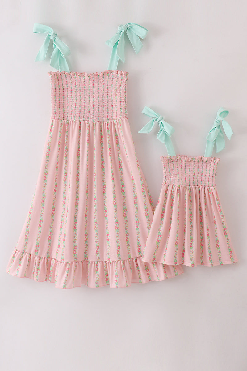 Pink Floral Smocked Mom & Me Dress