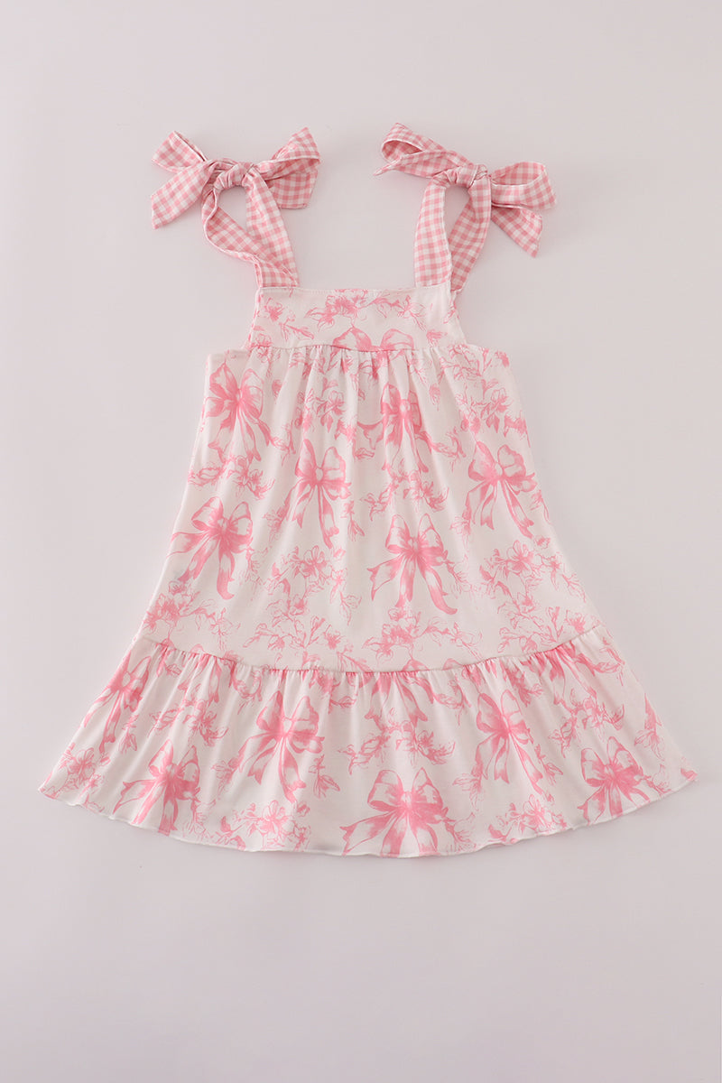 Pink Bow Print Ruffle Mom & Me Dress