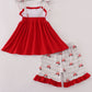 Red  Tractor Embroidery Ruffle Shorts Set