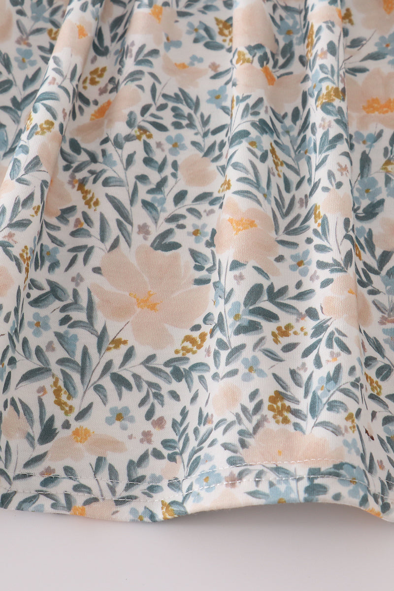 Fall Floral Print Ruffle Pants Set