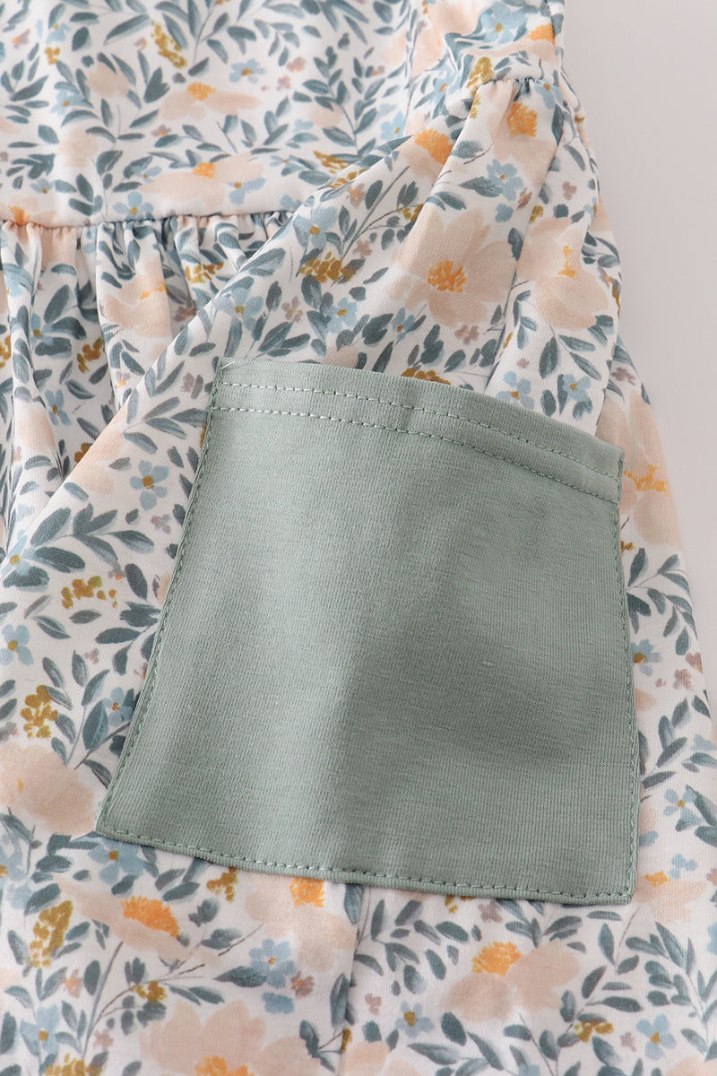 Fall Floral Print Ruffle Pants Set