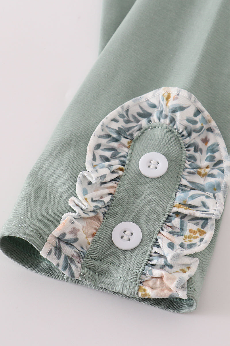 Fall Floral Print Ruffle Pants Set