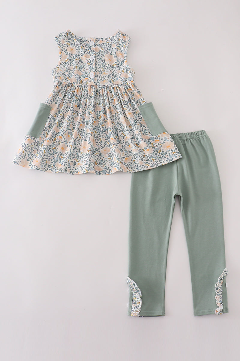 Fall Floral Print Ruffle Pants Set