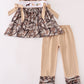 Hunting Dog Deer Duck Embroidery Ruffle Pants Set