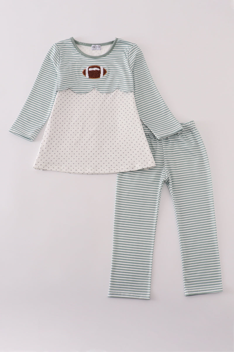 Sage Stripe Football French Knot Outfit