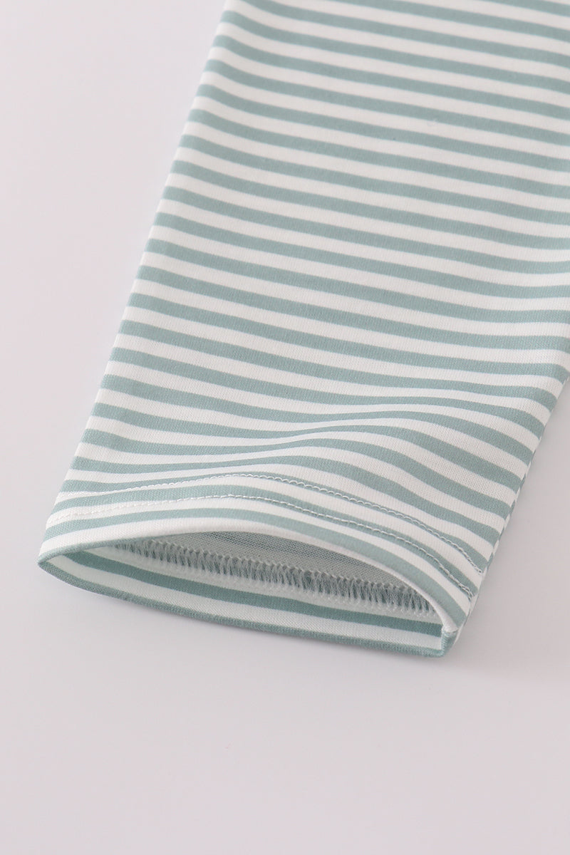 Sage Stripe Football French Knot Outfit