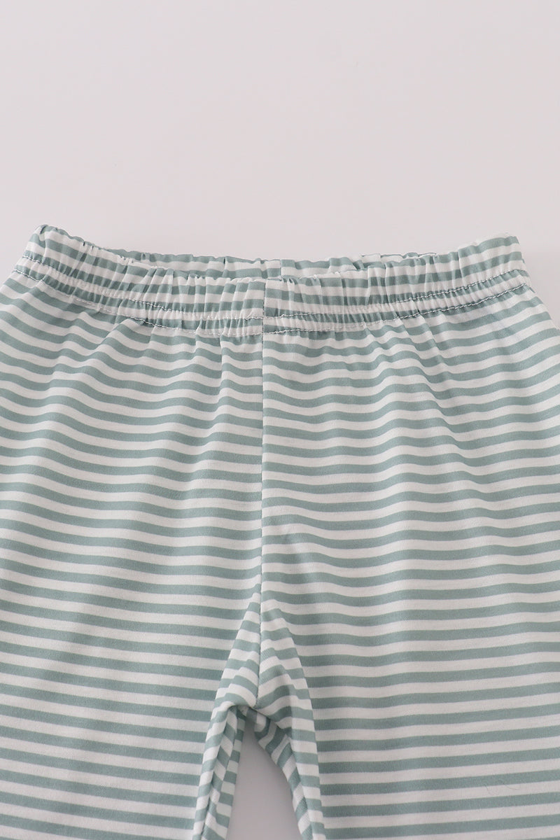 Sage Stripe Football French Knot Outfit