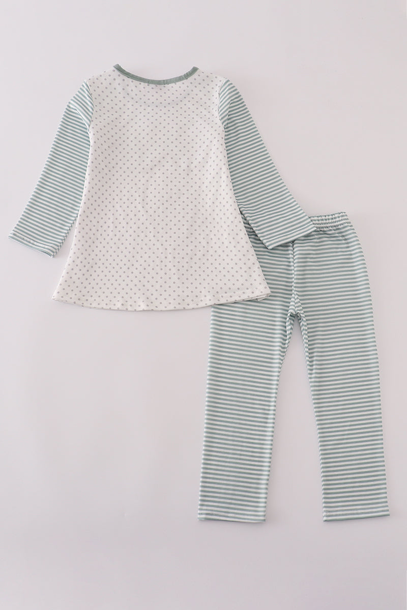 Sage Stripe Football French Knot Outfit